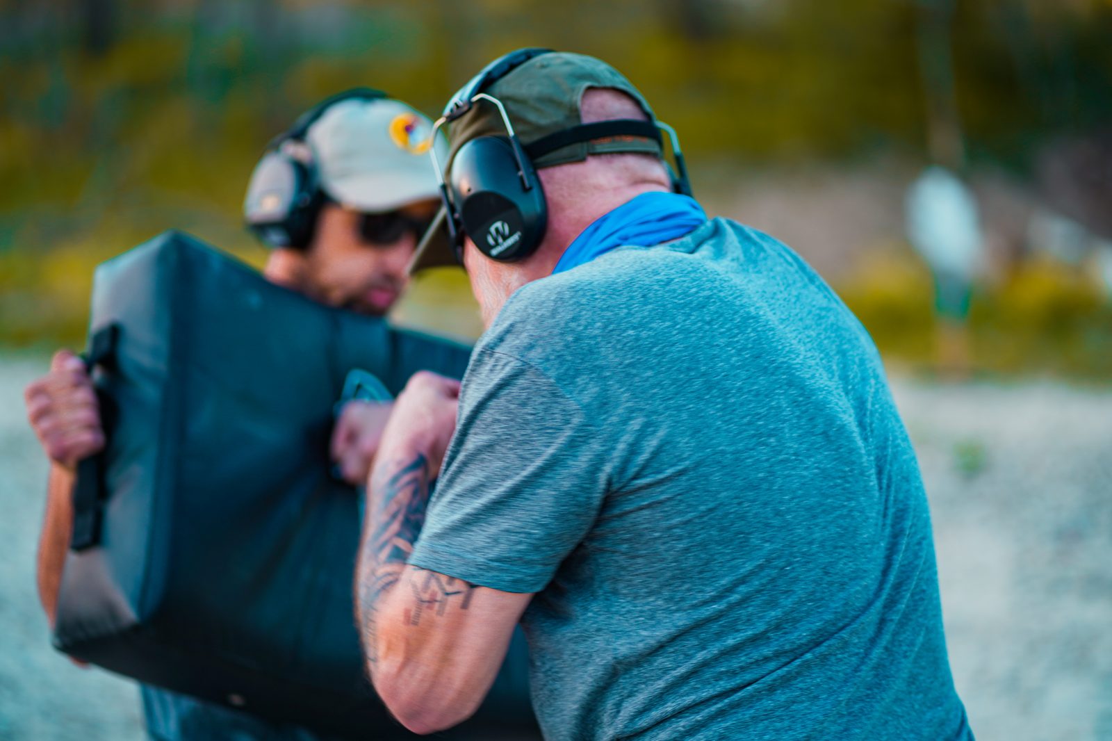 Combat Club Krav Maga pad-work between member and instructor on the range